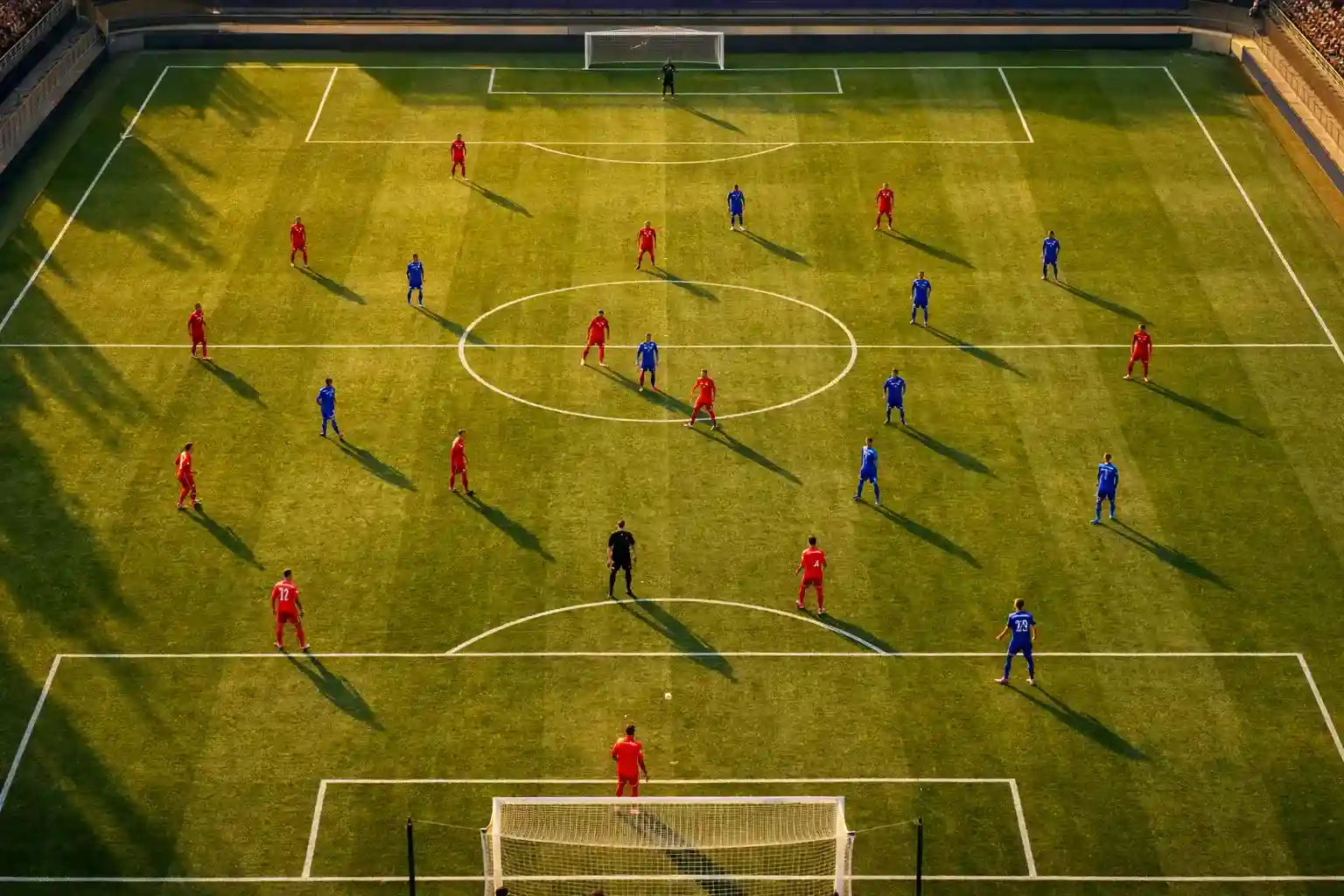 Campo da calcio visto dall alto con giocatori in azione e indicatori di momentum