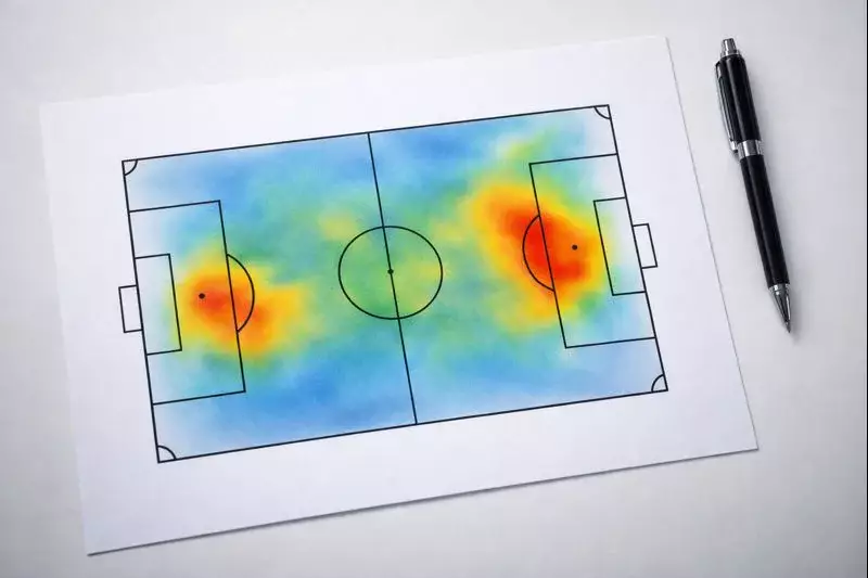 Mappa di calore del campo da calcio con zone di tiro evidenziate