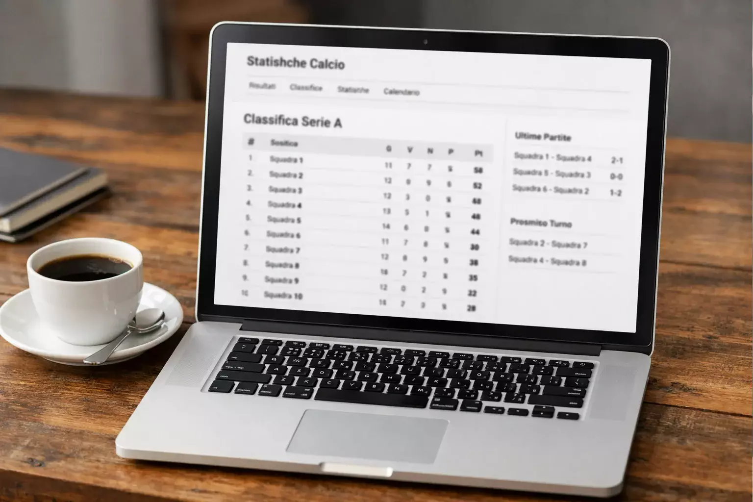 Schermata di sito web con tabelle statistiche di campionato calcio