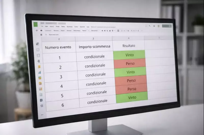 Schermata Excel con tabella di stake e colonne colorate per risultati