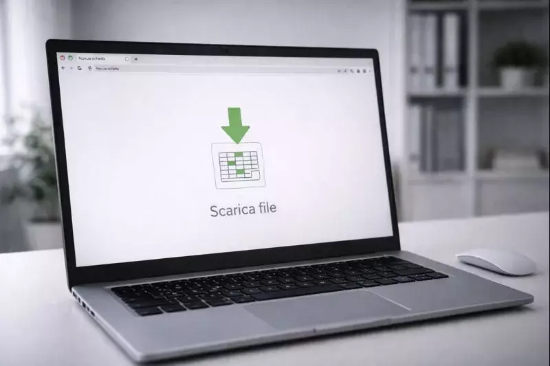 Icona download con freccia e foglio Excel su sfondo professionale